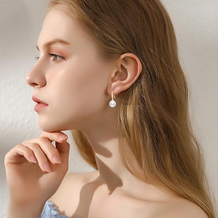 10k 14k Gold Natural Diamond and Freshwater Cultured Pearl Dangle Earrings for Women, Fine Jewelry for Her