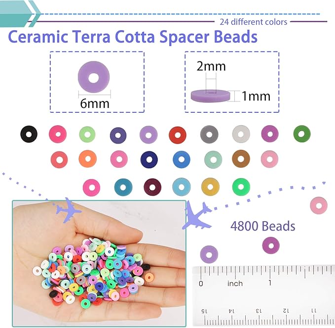 GREENTIME Clay Beads, 4500 pcs Flat Round Spacer Clay Beads Heishi Beads for Bracelets Making Kit Earring DIY Crafts for Holiday Presents (24Color 6 mm)