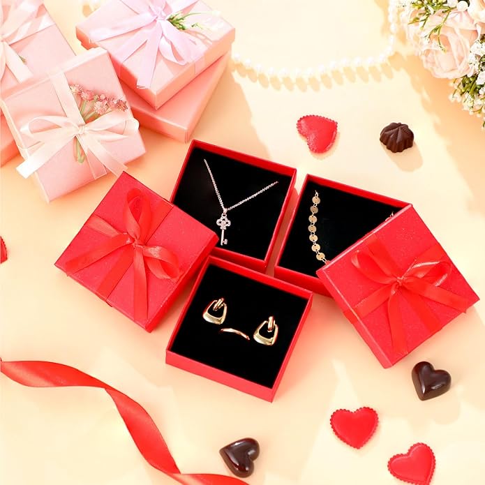 Tenceur 100 Pcs Valentines Jewelry Gift Boxes Bulk Kraft Jewelry Cardboard Box for Necklace Earring Bracelet Storage Package
