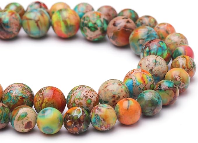 Natural Stone Beads for Jewelry Making,6mm Orange Imperial Jasper Polished Smooth Round Gemstone Beads for Bracelet Necklace 15 Inch