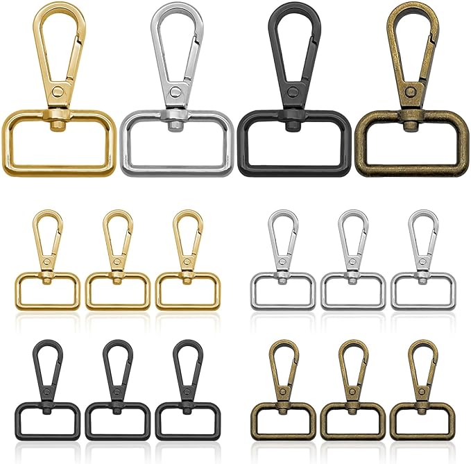 16pcs Swivel Clasps 3/4” D Ring Lobster Claw Clasps Metal Swivel Snap Hooks Push Gate Snap Hooks Trigger Clips for DIY Crafts Keychain Handbag Making(4 Colors, 2cm Inside Diameter)