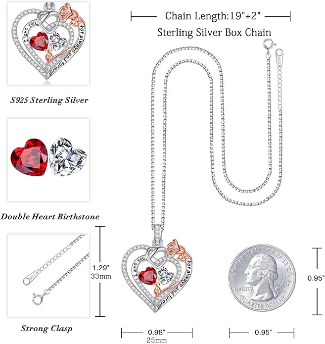 Iefil Valentines Day Gifts for Her Wife - 925 Sterling Silver Double Birthstone Necklace, Anniversary Birthday Gifts for Women, Jewelry Gift for Wife Girlfriend Mom Her