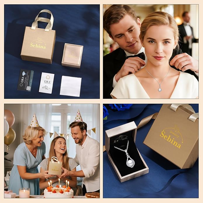 Pearl Pendant Necklace for Women,925 Sterling Silver Pendant Jewelry,Anniversary Christmas Birthday Valentines Gifts for Wife, Mom, Dauhter, Girlfriend,Her