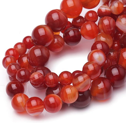 Natural Stone Beads for Jewelry Making,6mm Red Stripe Agate Polished Smooth Round Gemstone Beads for Bracelet Necklace 15 Inch
