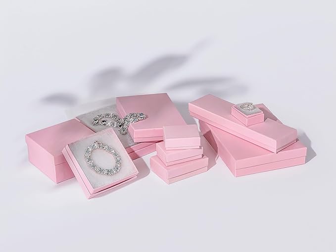 TheDisplayGuys - 100-Pack #53 Cotton Filled Cardboard Paper Jewelry Boxes Gift Case - Pastel Pink (5.4" x 3.9" x 1.0") - for Shipping or Storage