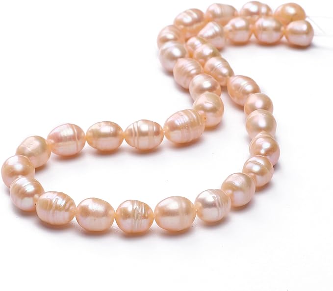 Natural Pearl Beads Rice 9-10mm Pink Freshwater Cultured Loose Gemstone Beads for DIY Jewelry Making 13.8''/Strand HQ