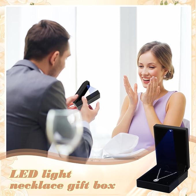 Landical 10 Pcs Pendant Necklace Box with LED Light Velvet Necklace Case for Pendant Bracelet Ring Earring, Jewelry Storage(Black)