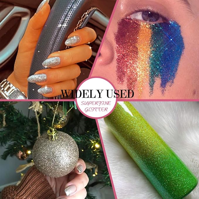 Extra Fine Glitter, Set of 36 Colors Nail Arts Cosmetic, Resin Crafts Loose Glitter Powder Shaker for Face Body Hair Eye Lip Gloss Makeup, Slime and Tumbler Making