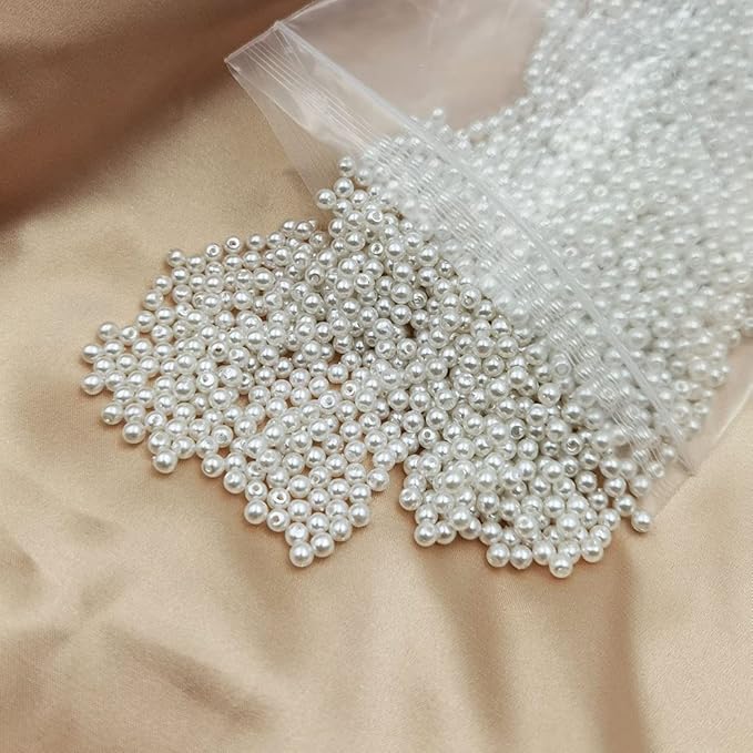 INSPIRELLE 7000pcs 4mm White Art Faux Pearl Beads ABS Round Loose Spacer Beads for DIY Craft Necklaces Bracelets Jewelry Making