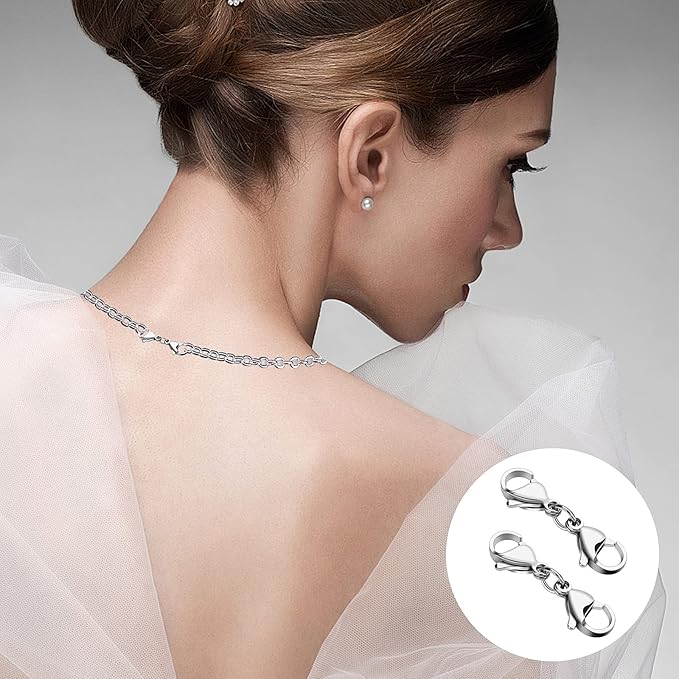 Grevosea 10 Pieces Double Lobster Clasp Extender, Stainless Steel Lobster Claw Clasps Double Claw Connector Bracelet Necklace Extender for DIY Jewelry Making Women Gifts (Silver)