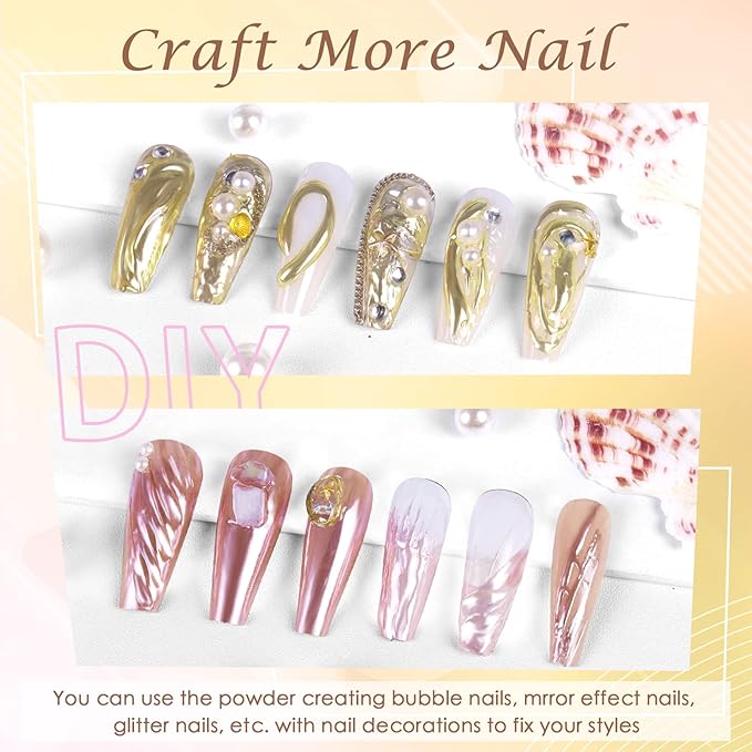 Laza 3 Colors Chrome Nail Powder Mirror Effect Metallic Dust Holographic Glitter Glazed Manicure Decoration Reflective Pigment for DIY Gel Polish Nail Art, Resin Craft, Gifts - Champagne Lotus