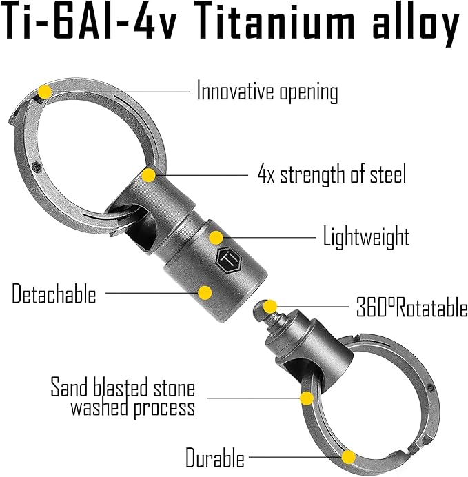 KeyUnity Detachable Key Ring Connector, Double-end Swivel Keychain Titanium Rotatable Key Organizer Linker for Carabine