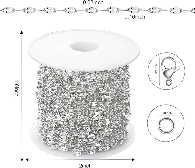 Kyutong Silver Necklace Chain for Jewelry Making Stainless Steel Cable Link Chain Bulk Thin Jewelry Making Supplies Chains with Lobster Clasps Jump Ring for Craft DIY Necklace Ankle Making