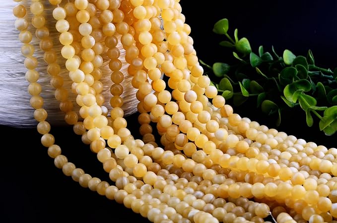 Natural Stone Beads Yellow Jade 100pcs 8mm Round Genuine Real Stone Beading Loose Gemstone Hole Size 1mm DIY Smooth Beads for Bracelet Necklace Earrings Jewelry Making (Yellow Jade, 8mm)