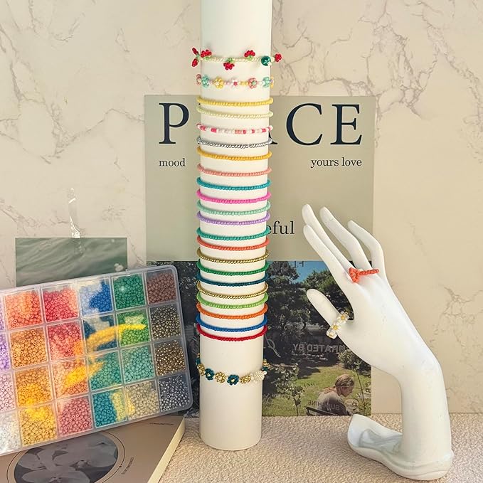 LLchunyun 3mm Glass Seed Beads for Bracelet,11200Pcs Small Beads for Jewelry Making 28 Colors Friendship Bracelet Making Kit for Adults DIY Crafts