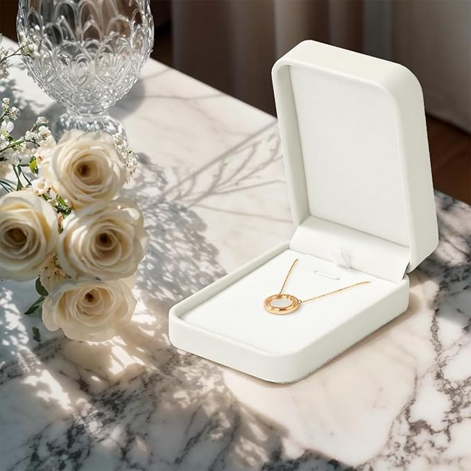 Leather Necklace Box Velvet Interior Necklace Gift Box Pendant jewelry Case Display Storage Case for Anniversary Wedding Birthday Mother's Day Gifts (White)