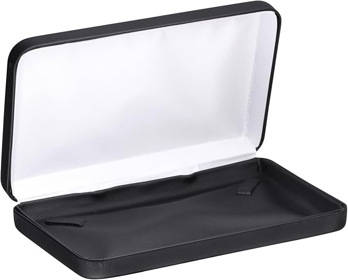 Necklace Gift Box – Luxury Black PU Leatherette Large Jewelry Display & Storage Case with Satin Lid and White Packer for Wedding, Anniversary & Engagement
