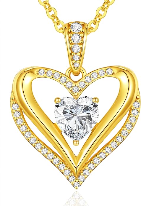 Moissanite Infinity Love Heart Pendant Necklaces for Women, 1-3 Carat 925 Sterling Silver 18K Gold Plated Engraved with"I LOVE YOU', Anniversary Birthday Present Jewelry Christmas Valentines Day Gift for Women Wife Girlfriend Her