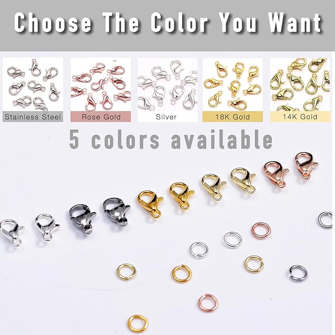 90Pcs Fadeless Lobster Claw Clasps (10mm) & Jump Rings for Jewelry Making, Necklace Bracelet Findings & Supplies (Stainless Steel)
