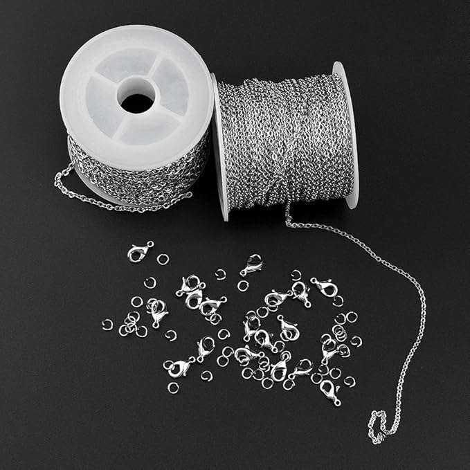 36 Feet Silver Stainless Steel Link Cable Chain with 20 Lobster Clasps and 30 Jump Rings for Men Women Jewelry Chain DIY Making, 2.0mm