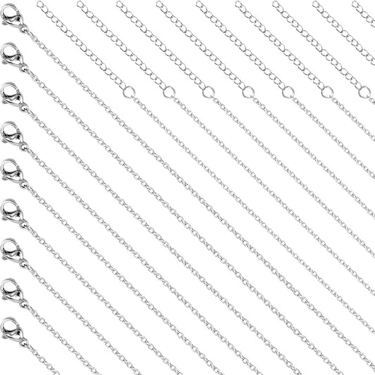 30 Pack Necklace Chains Bulk, Silver Chain Necklace, 1.5mm Stainless Steel Necklace Chains for Jewelry Making