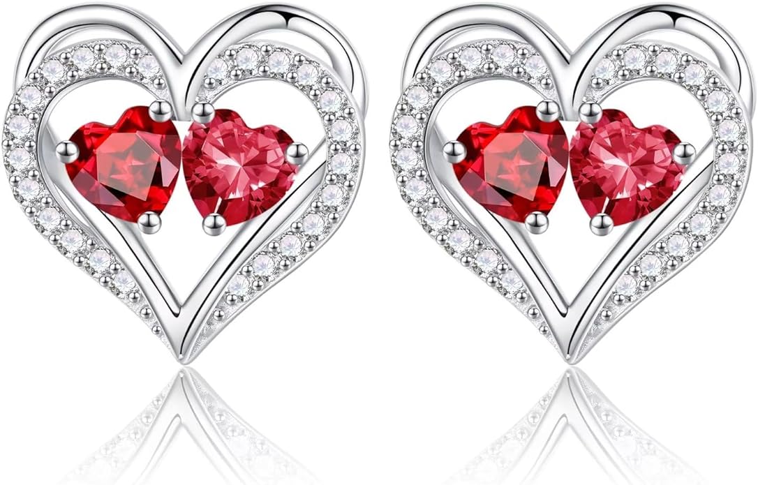 Iefil Valentines Day Gifts for Her - 925 Sterling Silver Birthstone Earrings, Anniversary Birthday Gifts for Women Wife Girlfriend Mom