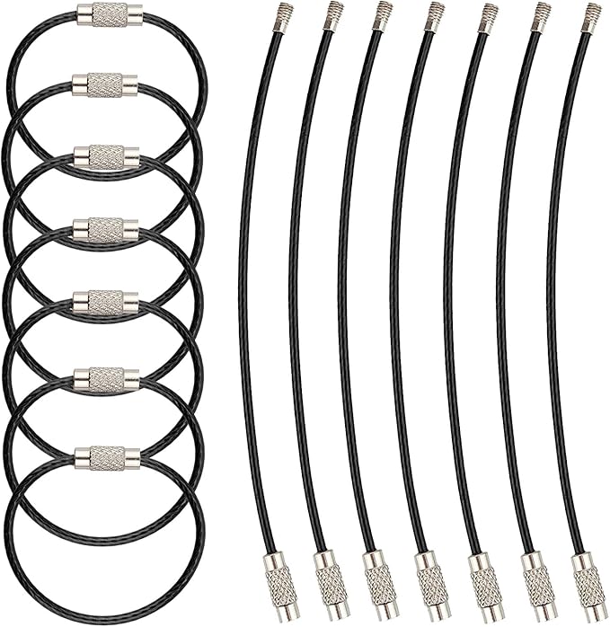 AMUU Keychain Loop 14pcs 6.3/4.3In Stainless Steel Wire Rings for Hanging Luggage Tag Keyrings ID Keepers Colors/Black/Sliver