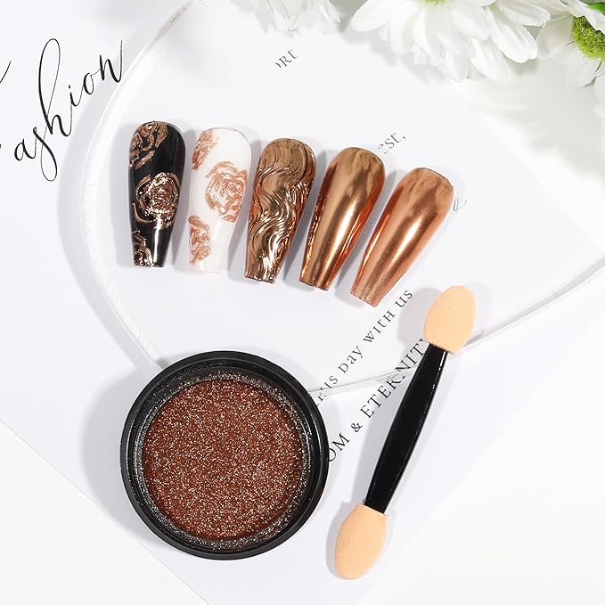 Artdone Chrome Nail Powder, Copper Iridescent Aurora Powder Metallic Mirror Effect Pigment Pearlescent Mermaid Pigment Pearl Glitter Dust Kit, Nail Art Decoration, Resin Craft