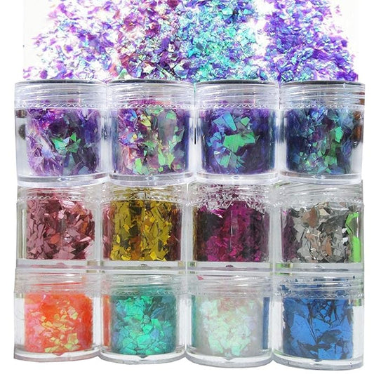12 Colors Iridescent Chunky Glitter Flakes Kit Irregular Resin Epoxy Art Craft Paint Glitters Sparkles Accessories Festival Cosmetic Body Glitter Nail Sequins Stickers Decor (Irregular)