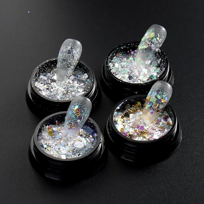 4 Boxes Chameleon Holographic Glitter Nail Art Sequins, Iridescent Mermaid Hexagon Flakes Sparkle Glitters Powder Dust Accessories for Women Manicure DIY Nail Art Decoration