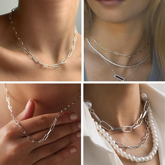 Kyutong 16.4 Feet Stainless Steel Chain Link with Spool Soldered Silver Chains for Jewelry Making 3MM Paperclip Necklace Chains Bulk for DIY Craft Bracelet Ankle Finding Supplies