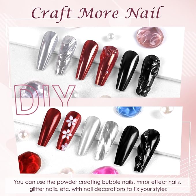 Laza 3 Colors Halloween Chrome Nail Powder Mirror Effect Metallic Dust Holographic Glitter Glazed Manicure Decoration Reflective Pigment for DIY Gel Polish Nail Art Resin Craft Gift - Red Black Silver