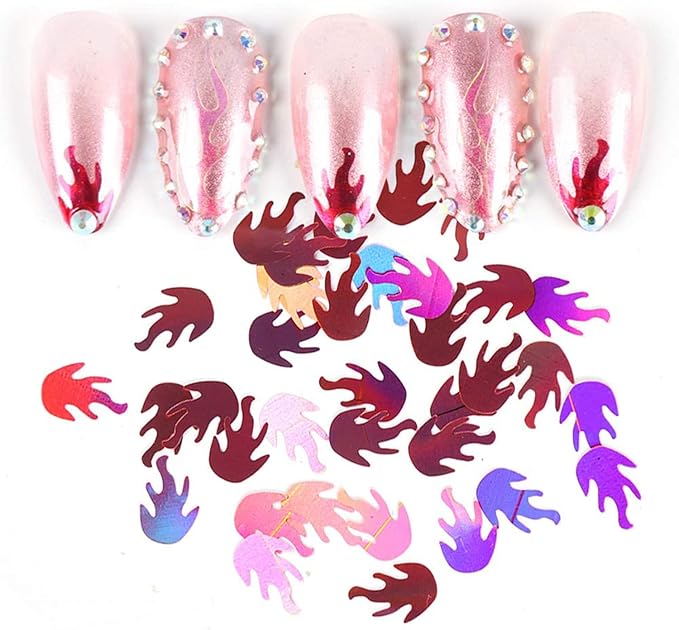Flame Glitter Nail Art Sequins, 3D Sparkly Fire Flame Shape Nail Flakes Designs, 12 Colors Holographic Laser Flame Glitter Nail Supplies for Women Girls Manicure Charms Decorations, DIY Shiny Nail Art