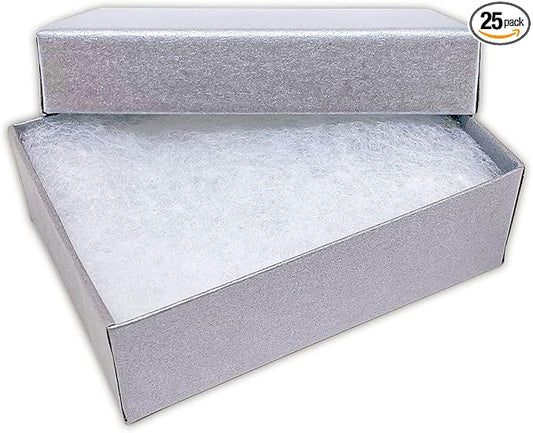 TheDisplayGuys - 25-Pack #11 Cotton Filled Cardboard Paper Jewelry Boxes Gift Case - Pearl Gray (2.1" x 1.8" x 0.8") - for Shipping or Storage