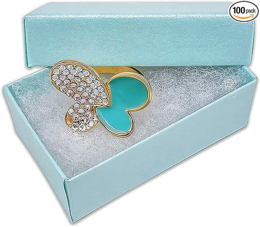TheDisplayGuys - 100-Pack #21 Cotton Filled Cardboard Paper Jewelry Boxes Gift Case - Pearl Teal (2.6" x 1.6" x 1.0") - for Shipping or Storage