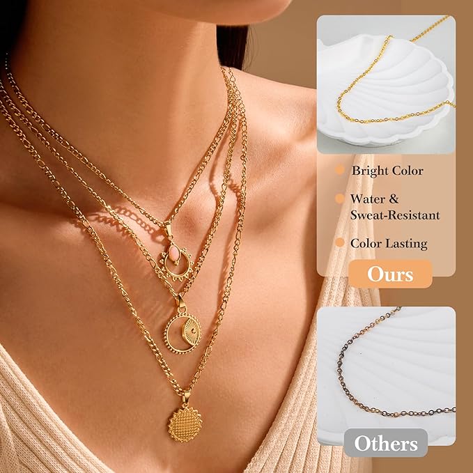 18k Gold Necklace Chains for Jewelry Making, 52.5 Feet 8 Rolls Bracelet Chains for DIY,6.5 Feet Each Style, Gold Plated Chain with Jump Rings/Lobster Clasps/Connectors