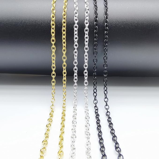 60 Feet Metal Iron Necklace Chains 3mm Bulk Curb Link Chain for Jewelry Making DIY Craft Supplies (Gold)