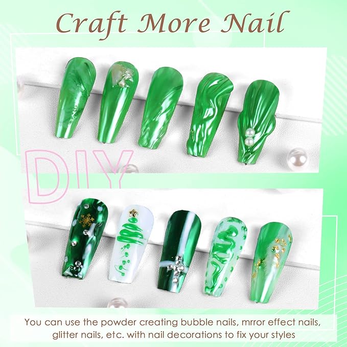 Laza Chrome Nail Powder Mirror Effect Metallic Dust Holographic Glitter Glazed Manicure Decoration Reflective Pigment for DIY Gel Polish Nail Art, Resin Craft, Gifts - Green