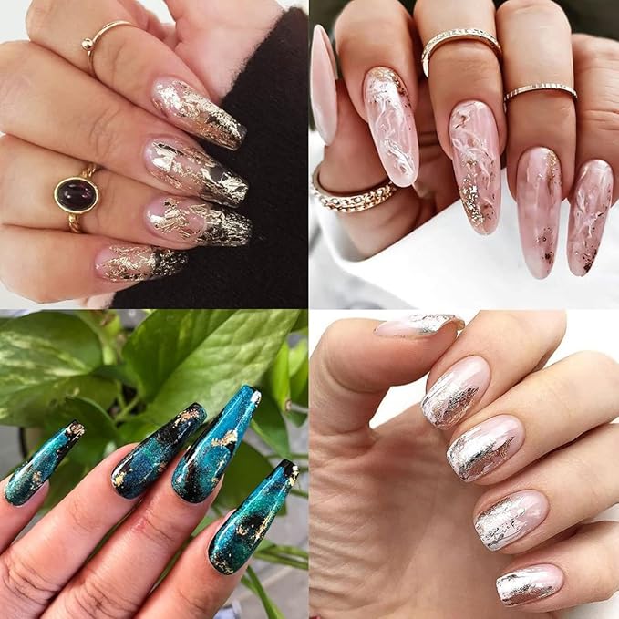 6 Colors Metallic Nail Art Foil Holographic Dazzling Irregular Nail Sequins Gold Silver Design Nail Glitter Shiny Nail Accessories for Face Eye Nail Art Supplies for Women Party DIY Nail Decoration