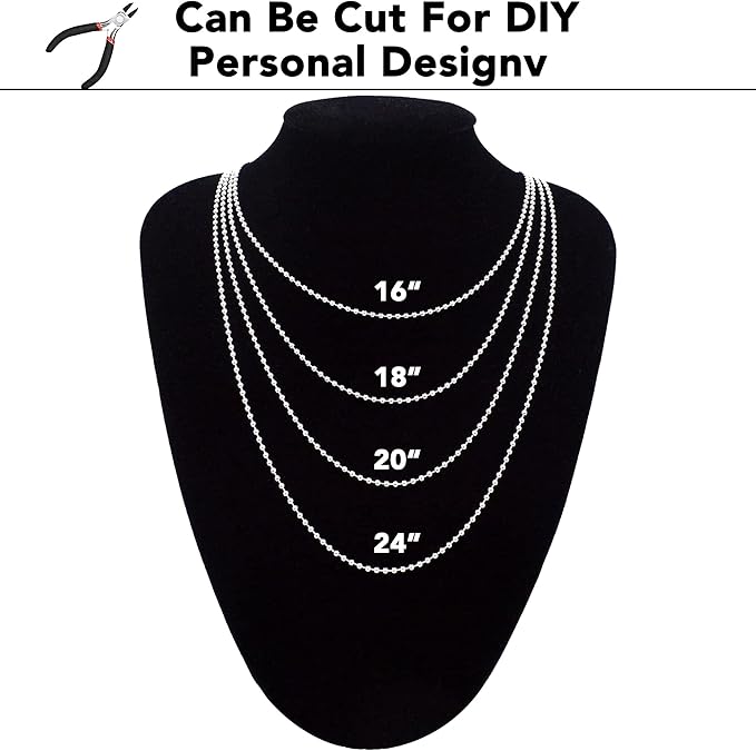 Jishi Steel Ball Chain Bead Dog Tag Chain Beaded Necklace Chains for Jewelry Making Bracelet Military Crafts, Silver Metal Pull Chain Small Ball Bead Chain Roll w/20 Connectors (Silver, 33ft 1.5mm)