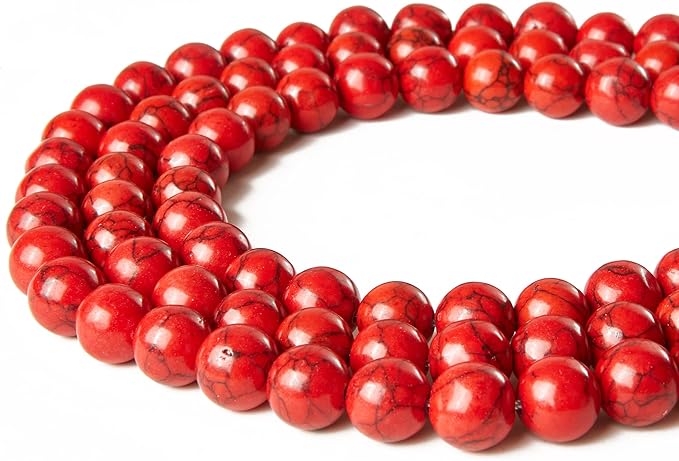 100pcs 10mm Red Turquoise Beads Natural Gemstone Beads Round Loose Beads for Jewelry Making