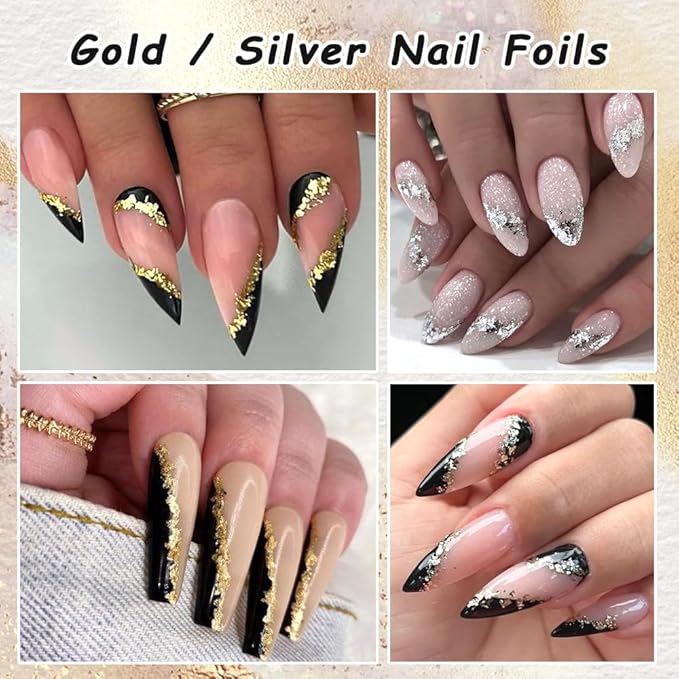 6 Bottles Holographic Nail Glitter Foils, Metallic Gold Silver Hot Pink Ultra-Thin Aluminum Foil Flakes for Nails, Resin Jewelry Making, Painting Art Nail Supplies DIY Manicure Charms Decorations