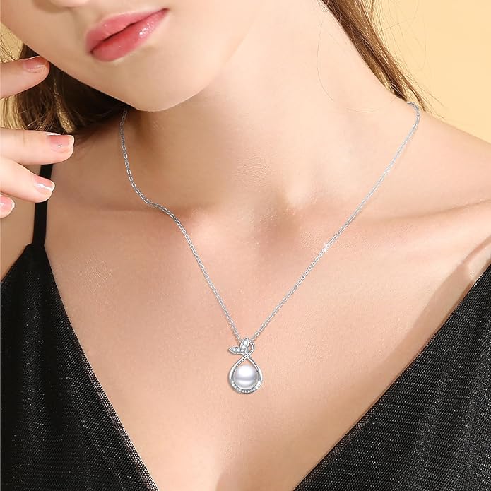 Pearl Pendant Necklace for Women,925 Sterling Silver Pendant Jewelry,Anniversary Christmas Birthday Valentines Gifts for Wife, Mom, Dauhter, Girlfriend,Her