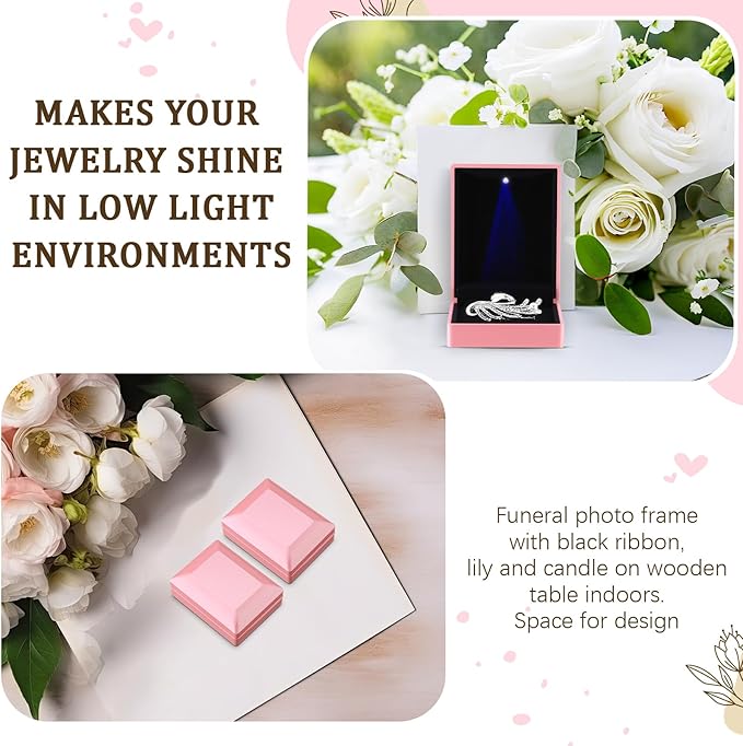 Landical 10 Pcs Pendant Necklace Box with LED Light Velvet Necklace Case for Pendant Bracelet Ring Earring, Jewelry Storage(Pink)