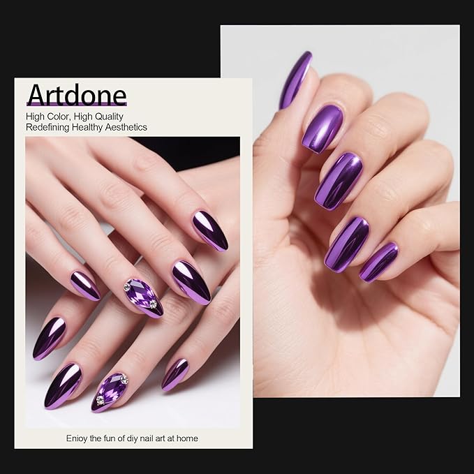 Artdone Chrome Nail Powder, Dark Purple Iridescent Aurora Powder Metallic Mirror Effect Pigment Pearlescent Mermaid Pigment Pearl Glitter Dust Kit, Nail Art Decoration, Resin Craft