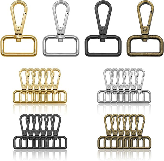 32pcs Metal Swivel Lobster Clasp Hooks, 1” D Ring Lobster Clasp Claw Lanyard Swivel Snap Hook Clips Push Gate Snap Hooks Trigger Clips for Purse Bag Making(4 Colors, 2.5cm Inside Diameter)