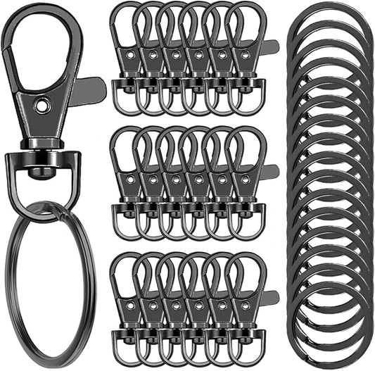 100 Pcs Keychain Hooks with Key Rings, Keychain Clip Hooks with Rings for Lanyard Jewelry Making DIY Crafts(50 Pcs Metal Lobster Claw Clasps + 50 Pcs Flat Key Rings) (Black)