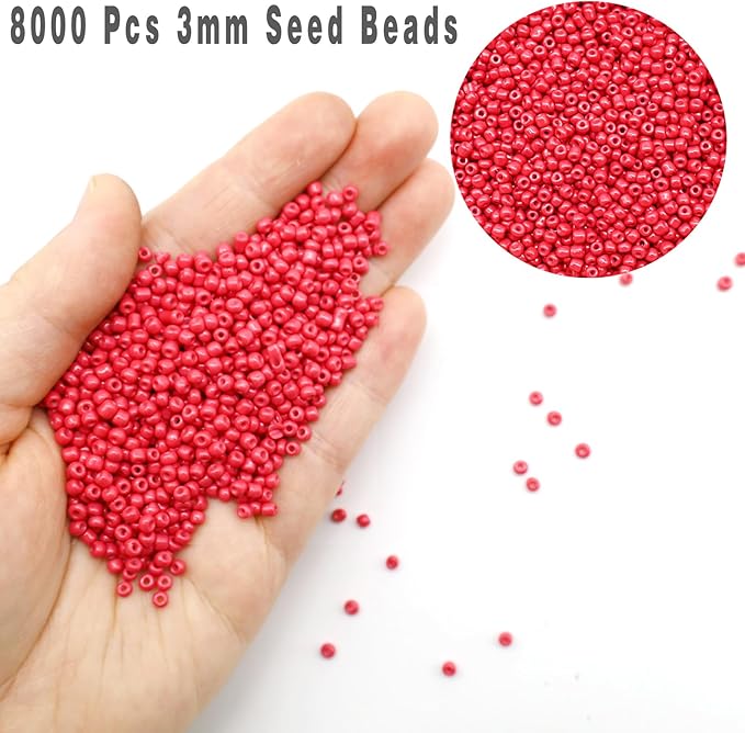 THUTEP 8000 pcs 3mm Seed Beads, Tiny Craft Beads for Bracelet Making, Bracelet Kits for DIY Jewelry Craft (MediumRed)