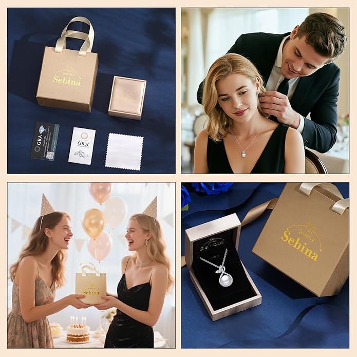 Pearl Pendant Necklace for Women,925 Sterling Silver Pendant Jewelry,Anniversary Christmas Birthday Valentines Gifts for Wife, Mom, Dauhter, Girlfriend,Her