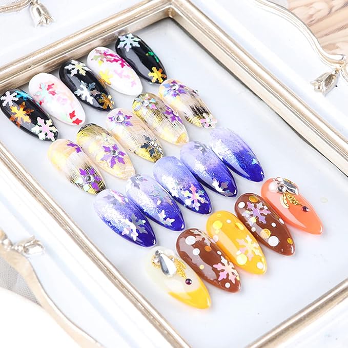 Holographic Snowflake Glitter Nail Art Sequins, 12 Colors Winter Snowflake Sparkly Nail Flakes Acrylic Nails Supplies for Women Girls Manicure Charms Decorations, DIY Christmas Nail Art Tips